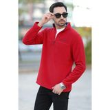JB John Borners Erkek Dik Yaka Polar Kırmızı Yarım Fermuar Nakış Detaylı Regularfit - 6001 - Bordo