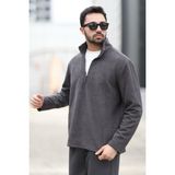 JB John Borners Erkek Kışlık Polarlı Sweatshirt Antrasit Yarım Fermuarlı Dik Yaka Boğazlı - 6053