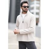 JB John Borners Erkek Kışlık Polarlı Sweatshirt Bej Yarım Fermuarlı Dik Yaka Boğazlı - 6053