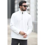 JB John Borners Erkek Kışlık Polarlı Sweatshirt Beyaz Yarım Fermuarlı Dik Yaka Boğazlı - 6053 - Ekru - XL