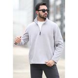 JB John Borners Erkek Kışlık Polarlı Sweatshirt Gri Yarım Fermuarlı Dik Yaka Boğazlı - 6053
