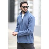 JB John Borners Erkek Kışlık Polarlı Sweatshirt Mavi Yarım Fermuarlı Dik Yaka Boğazlı - 6053 - İndigo - XL