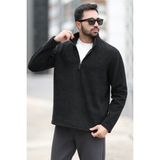 JB John Borners Erkek Kışlık Polarlı Sweatshirt Siyah Yarım Fermuarlı Dik Yaka Boğazlı - 6053