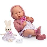 JC TOYS La Newborn yeni doğanlar için bebek, 38 cm, yumuşak vinil, Royal koleksiyonu, Toile de jouy çizimli kıyafet, emzik ve pelüş, kız, pembe, İspanya'da Berenguer tarafından tasarlanmıştır, 2