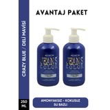 jeans color Amonyaksız Deli Mavi Renkli Saç Boyası 250 ml X2 Adet Kokusuz Su Bazlı Crazy Blue Hair Dye