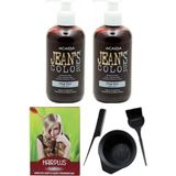 JEAN'S COLOR Saç Boyası Koyu Kızıl 250 ml 2AD, Saç Açıcı ve Fluweel Saç Boya Kabı Seti
