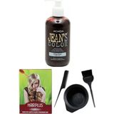 JEAN'S COLOR Saç Boyası Koyu Kızıl 250 ml, Saç Açıcı ve Fluweel Saç Boya Kabı Seti