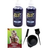JEAN'S COLOR Saç Boyası Mavi 250 ml 2AD, Saç Açıcı ve Fluweel Saç Boya Kabı Seti