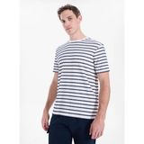 Jeep Beyaz - Lacivert Erkek Relaxed Çizgili T-Shirt J6SM-TST7851 - 2XL