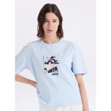 Jeep Bisiklet Yaka Baskılı T-Shirt, S, 5003328876, Mavi, Kadın