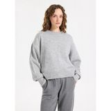 Jeep Bisiklet Yaka Loose Fit Düz Örgü Desenli Gri Melanj Kazak Kadın J5WL-KZK7153