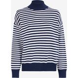 Jeep Dik Yaka Loose Fit Çizgili Lacivert - Beyaz Kazak Kadın C4WL-KZK4813 - M