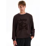 Jeep Erkek Bisiklet Yaka Baskılı Sweatshirt, Kahve, L