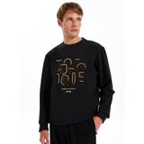 Jeep Erkek Bisiklet Yaka Baskılı Sweatshirt, Siyah, S Beden