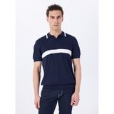 Jeep Polo Yaka Relaxed Blok Desenli Lacivert - Beyaz Erkek Kazak J5SM-KZK7243 - 2XL