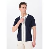 Jeep Polo Yaka Relaxed Çizgili Lacivert - Beyaz Erkek Kazak J5SM-HRK7663 - 2XL