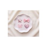Jeevee Saçsız Bebek Tokası 4'lü Set - Fiyonk & Kelebek Kalp Yıldız Açık Pembe