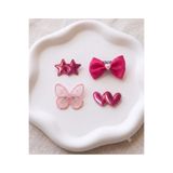 Jeevee Saçsız Bebek Tokası 4'lü Set - Fiyonk & Kelebek Kalp Yıldız Koyu Pembe