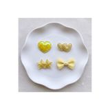 Jeevee Saçsız Bebek Tokası 4'lü Set - Fiyonk & Pullu Kalp Yıldız Figürlü Sarı Set