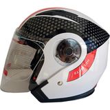 Jekai Jk-21 512 Model Güneş Vizörlü Yarım Kask - Kırmızı-Beyaz - L - Mat Siyah