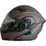 Jekai Jk-21 902 Model Güneş Vizörlü Çenededen Açılır Kask - Gri-Kırmızı Karbon Desenli - Xxl - Renkli - 2XL