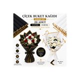 jelatin 20 Adet Karışık Siyah Beyaz Gold Kenarlı Buket Kağıdı (10 Siyah + 10 Beyaz) 58x58 cm Çiçek Ambalaj Kağıdı