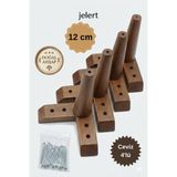 Jelert Masif Gürgen Ahşap 12 cm Koyu Ceviz-4'lü, Mobilya Yükseltme Ayağı, Robot Süpürge Uyumlu, 1. Sınıf Gürgen Ağacı, Kanepe Berjer Koltuk Tv Ünitesi Yükseltici Ayak