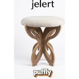 Jelert Puffly Kelebek Tasarımlı Krem Demonte Puf, Makyaj Pufu, Çok Amaçlı Dekoratif Puf, Ayak Uzatma Pufu, Namaz Pufu, Tabure