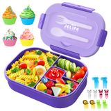 Jelife Çocuk Bento Kutusu - Büyük 1300 ml BPA İçermeyen Beslenme Kutusu, Çocuklar ve Gençler için İdeal Sızdırmaz Bento, Mor