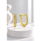 Jelux Silver 925 Ayar Gümüş Yarım Tur Su Yolu Zirkon Taşlı Gold Küpe