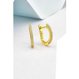 Jelux Silver 925 Ayar Gümüş Yarım Tur Su Yolu Zirkon Taşlı Gold Küpe