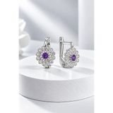 jelux silver Gümüş 925 Ayar Çiçek Tasarımlı Ametist Taşlı Çocuk Küpe