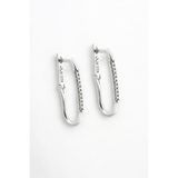 jelux silver Gümüş 925 Ayar Zirkon Sıra Taşlı Oval Uzun Gümüş Küpe