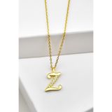 jelux silver Gümüş 925 Ayar Zirkon Taşlı Gold Harf Kolye Z