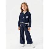 Jena Kız Çocuk Beyaz Fiyoklu Denim Takım 4-14 Yaş Koyu Mavi