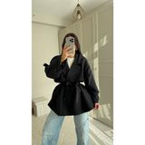 Jena Oversize Kuşaklı Düğmeli Trençkot 2635 - Siyah - Standart