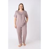JENİKA Kadın Büyük Beden Viskon Dantel Detaylı Kısa Kollu Rahat Kalıp Pijama Takımı