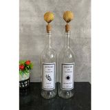 Jenisa 2 Adet Şeffaf 750 ml Etiketli Şişe Altın Istiridye Tıpalı Yağdanlık Set