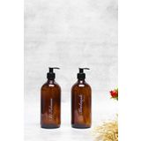 Jenisa 2li Amber Cam Sıvı Sabun Bulaşık Sabun Deterjanı Şişesi Sabunluk 500ML