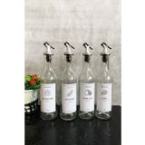 Jenisa 4'lü Cam Yağdanlık Sirkelik Limonluk Beyaz Etiketli Damlatmaz Başlıklı 375 ml