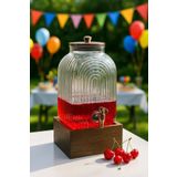 Jenisa 6 Litre Ahşap Standlı Musluklu Cam Şerbetlik Sebil | Limonatalık İçecek Dispenseri