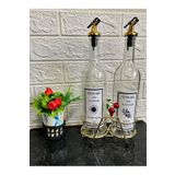 Jenisa Altın Standlı Kiraz Figürlü 750Ml Şeffaf Şişe Altın Akıtıcılı Etiketli Yağlık Yağdanlık