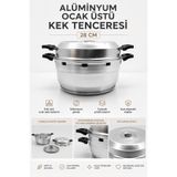 Jenisa Alüminyum Ocak Üstü Kek Tenceresi 28 cm – 3 Parça Eski Usul Kek Pişirme Tenceresi