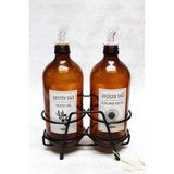 Jenisa Amber 500 ml Şişe Siyah Standlı Şeffaf Akıtıcılı Mantar Tıpa Yağdanlık Yağlık