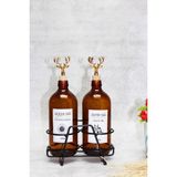 Jenisa Amber Şişe 500 ml Siyah Standlı Altın Geyik Tıpalı Yağdanlık Yağlık