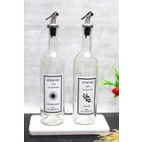 Jenisa Beyaz Mermer Stantlı Şeffaf 2'li 750 ml Zeytinyağı Sıvıyağ Şişesi Akıtmaz Yağdanlık Yağlık Standart ST00412