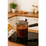 Jenisa Çok Amaçlı Isıya Dayanıklı Cam Cezve & Sosluk 550 ml - Ahşap Saplı Modern Tasarım