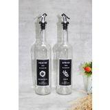 Jenisa Dibi Çukur Şeffaf Cam Şişe Etiketli 2li 750 ml Zeytinyağı Sıvıyağ Şişesi Yağdanlık