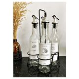 Jenisa Dörtlü Siyah Metal Standlı Yağlık Sosluk Stand 375 ml Şişeli Etiketli -Beyaz