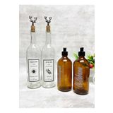 Jenisa Geyik Mantar Tıpalı Şeffaf Şişe 750ml Yağlık 2li 500ml Amber Sabunluk Mutfak Yağlık Sabunluk Set